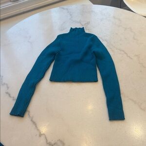 Zara Teal Ribbed Mock Neck Cropped Sweater